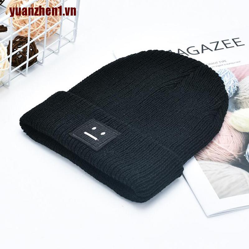 [YUANZHEN1] Mũ Beanie Dệt Kim Thêu Nhãn Mặt Cười Dễ Thương Cho Người Lớn Unisex