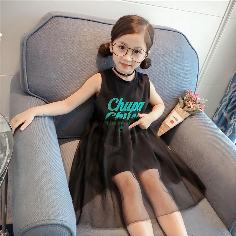 Đầm thun phối vải voan thời trang cho bé gái