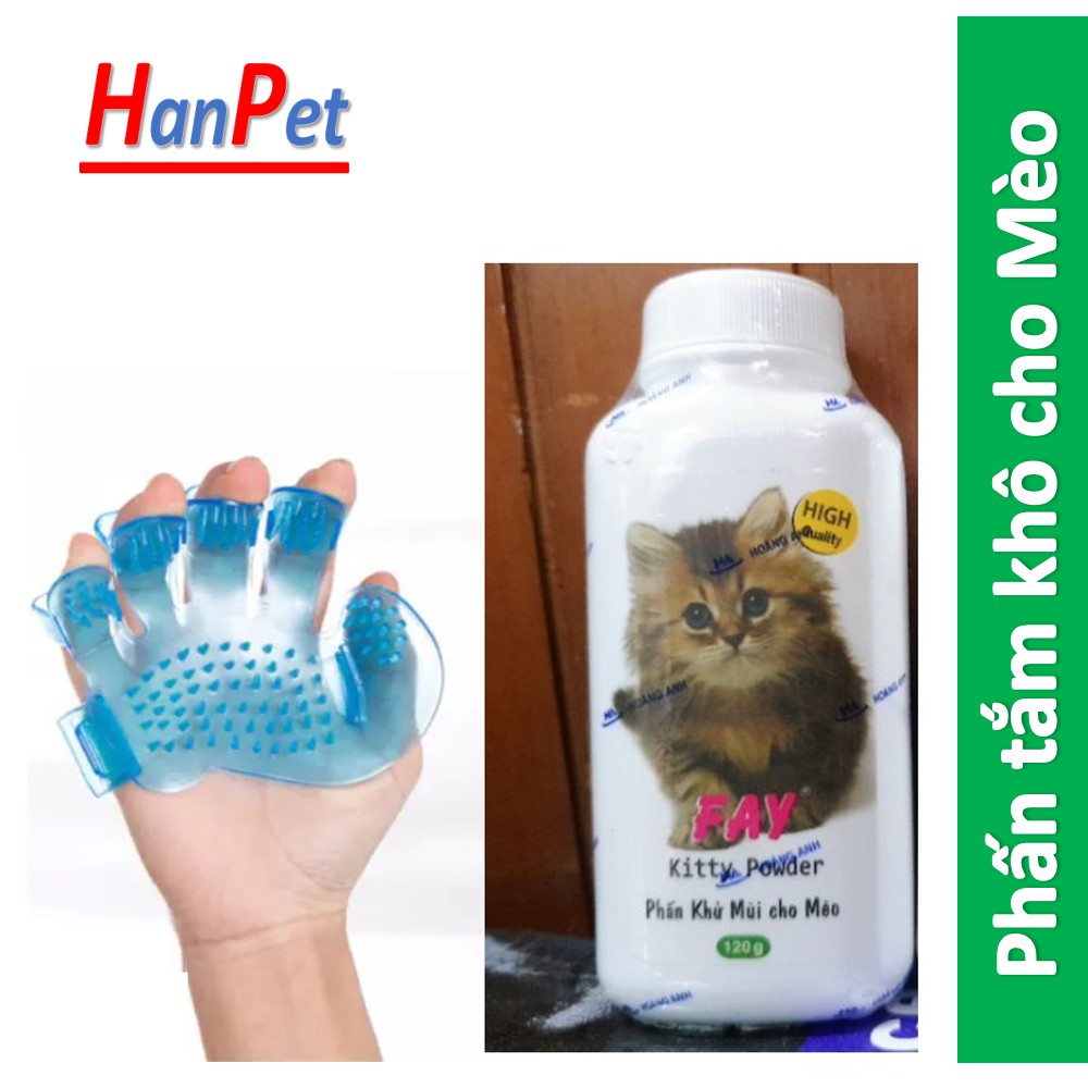 Phấn tắm khô chó mèo tặng kèm 1 găng tay nhựa tắm thú cưng FAY KITTY & FAY PUPPY