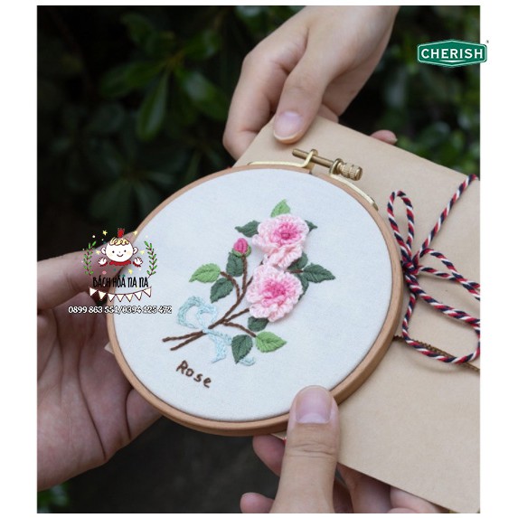 Bộ Kit tự làm trang trí Gói nguyên liệu DIY thêu nhành hoa Vintage (CÓ KÈM Khung thêu) Bách hóa Na Na Handmade Shop