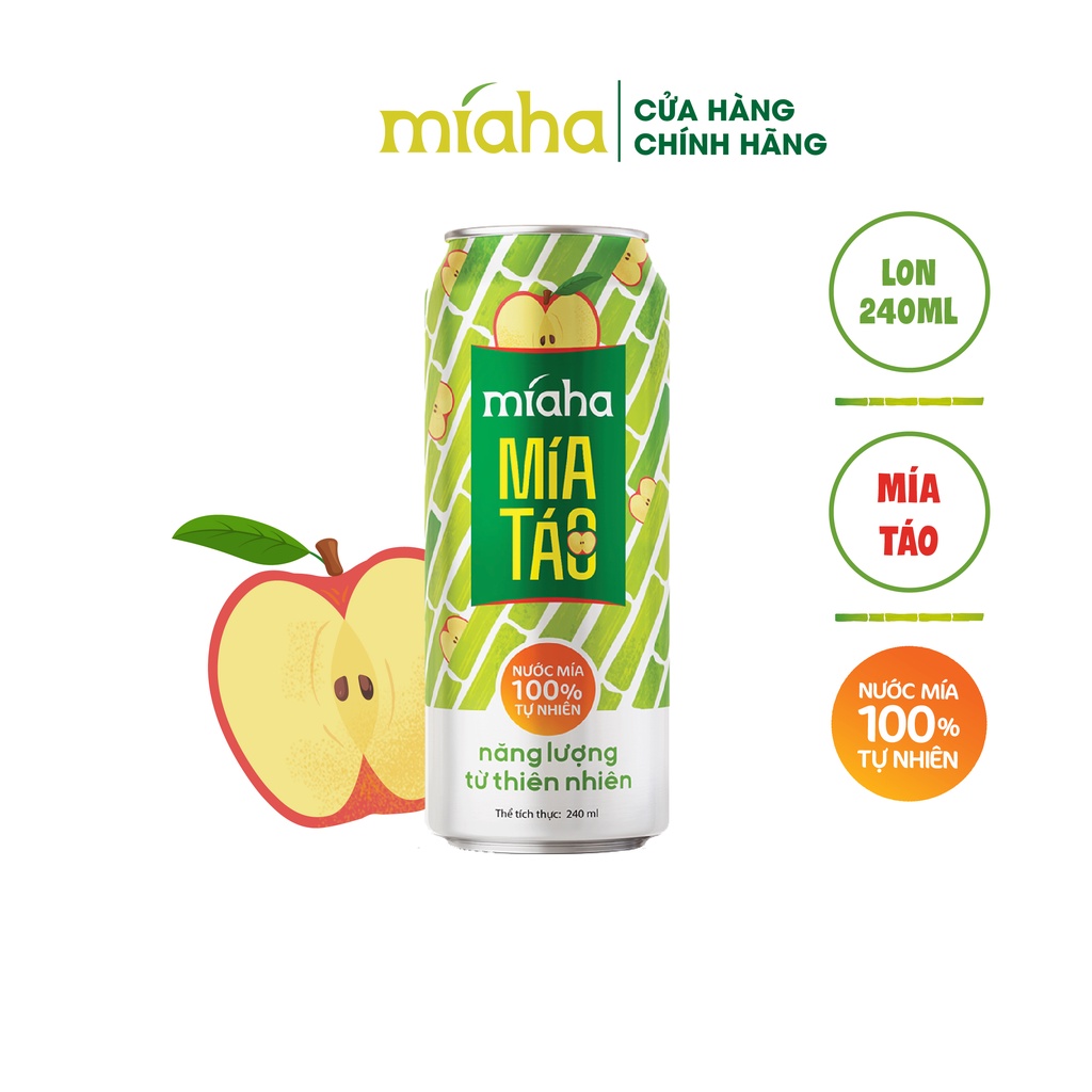 Lon Nước Mía Táo Tự Nhiên MÍAHA dung tích 240ml/Lon