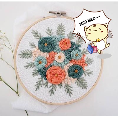 BỘ NGUYÊN LIỆU Tập Thêu Tay Thủ Công HOA TRÒN XINH XẮN/ DIY KIT THÊU TRANG TRÍ HOA MÙA HÈ/ MIE HANDMADE