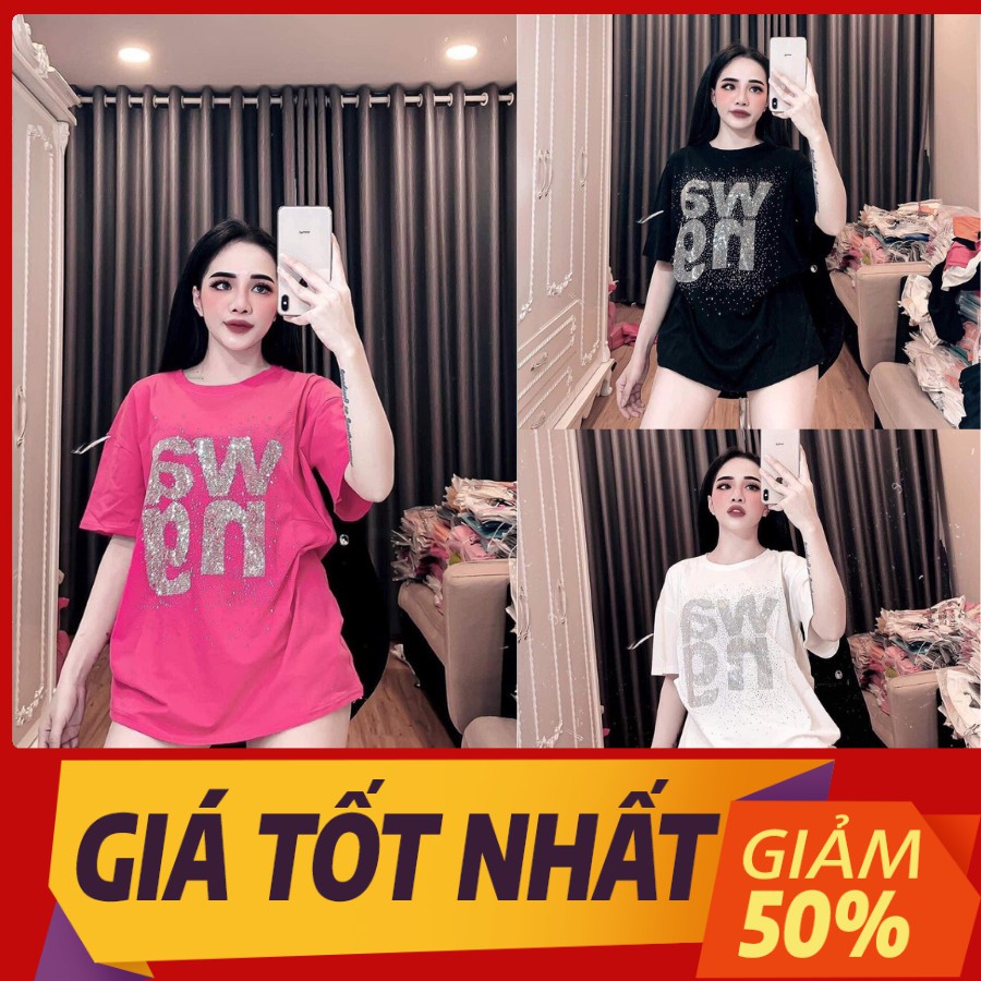 Áo phông nữ dáng rộng đính đá chữ WANG