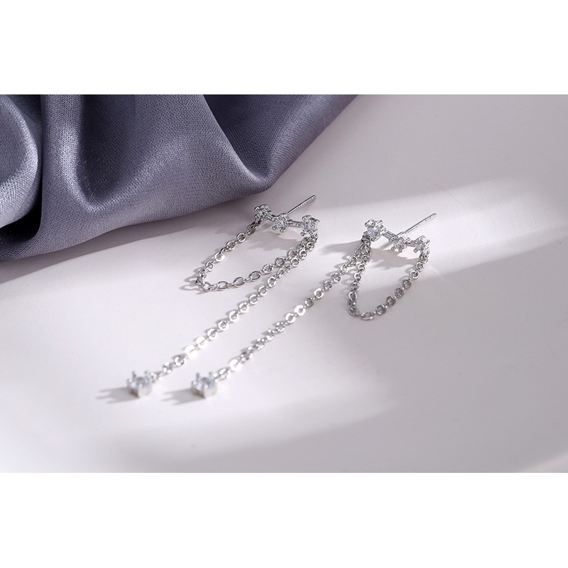 Bông tai đính đá dáng dài sang chảnh mạ bạc S925 cho nữ YOS