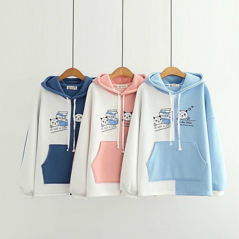 Áo khoác hoodie nam nữ unisex form rộng  FREESHIP  Áo hoodie nữ Mèo MILK phối hai màu siêu xinh mẫu mới 2020