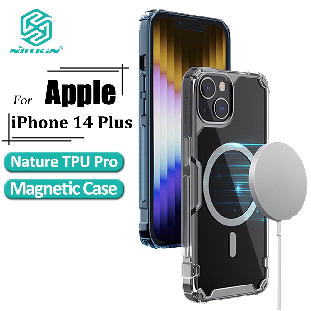 Ốp Điện Thoại Nillkin Bằng TPU Mềm Trong Suốt Siêu Mỏng Hít Nam Châm Có Túi Khí Chống Sốc Cho iPhone 14 Plus