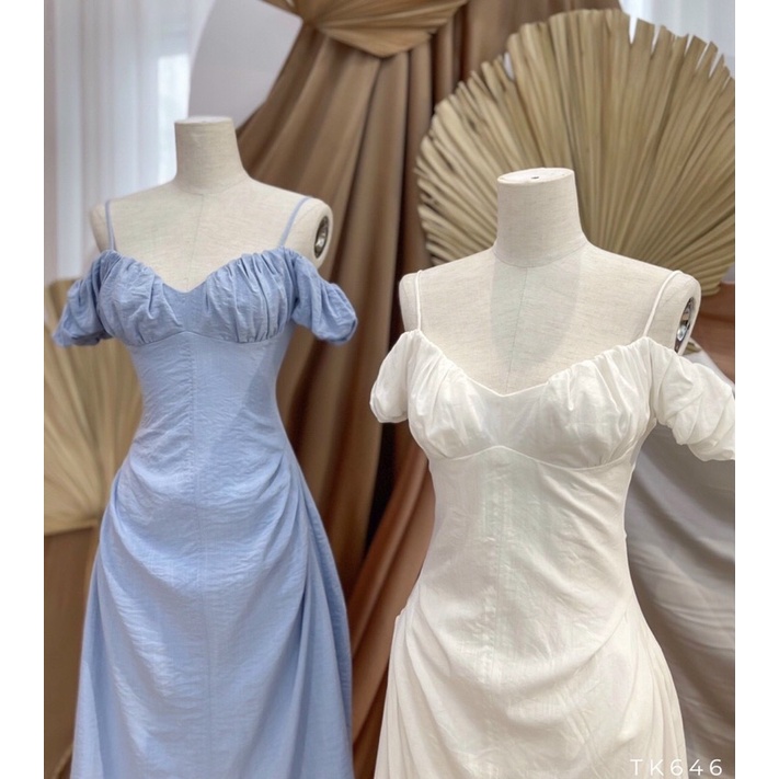 Đầm 2 dây rớt vai trễ vai tiểu thư, sang chảnh, nhẹ nhàng Sun Fashion