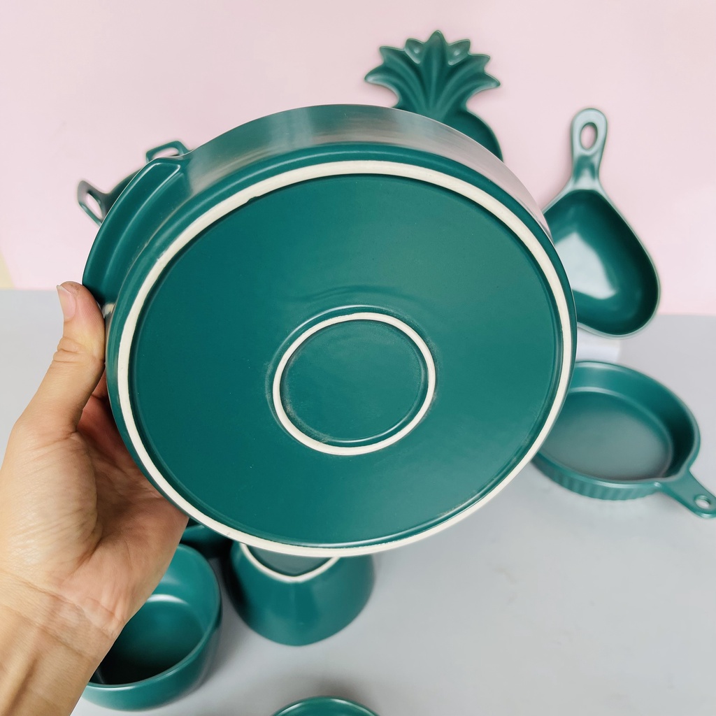 Sét bát đĩa gốm sứ decor combo bộ màu xanh 15 món siêu đẹp