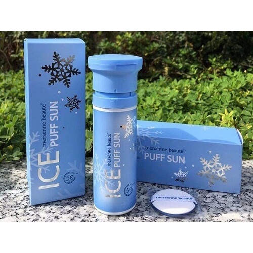 Kem chống nắng ice sun xanh - Kem chống nắng Ice Puff Sun Mersenne Beaute pha lê tuyết Hàn Quốc SPF50+ PA+++