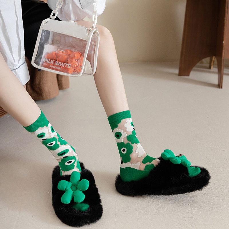 Xixi Đôi Vớ Sợi Thủy Tinh Xuyên Thấu Màu Tương Phản Phong Cách Harajuku Hàn Quốc Cho Nữ