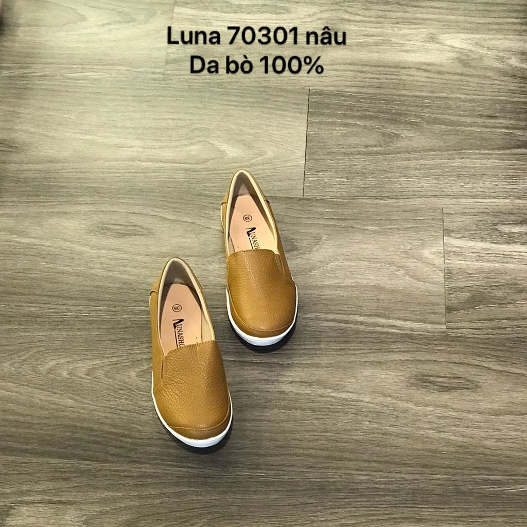 Giày bệt nữ da bò thật êm chân mềm LUNASHOES 70301 giầy lười slip on trung niên cho mẹ dễ đi dễ phối đồ