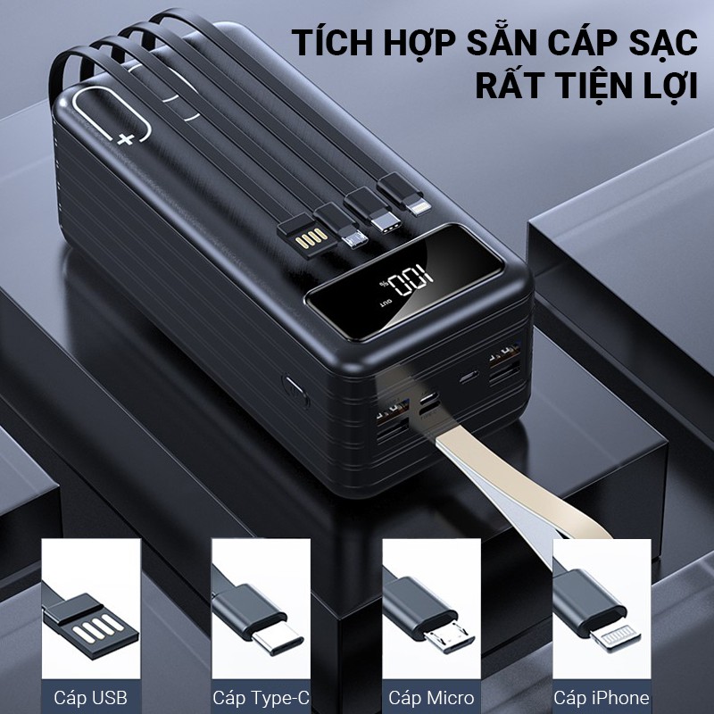 Pin sạc dự phòng Cát Thái YM-318 35000mAh hỗ trợ sạc nhanh 2.1A, tích hợp sẵn cáp sạc trên pin, 7 cổng ra, 4 cổng vào