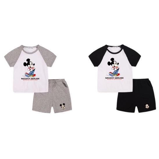 Set Áo Thun Tay Ngắn 100% Cotton 6 Màu In Hình Chuột Mickey &amp; Quần Dài Cho Bé