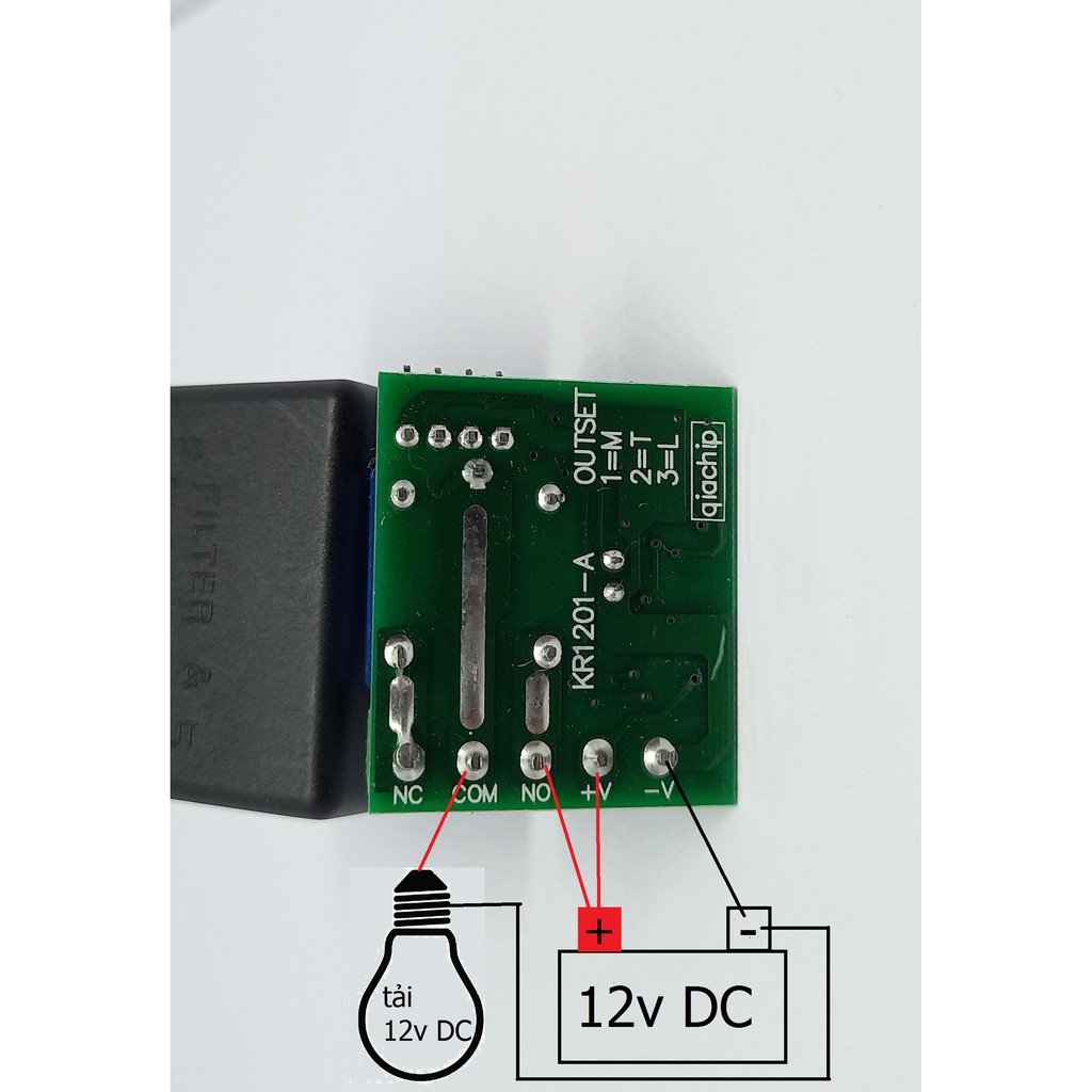 Mạch điều khiển RF tần số 433MHZ (Module Thu RF 433Mhz  1 Relay 12V - Học Lệnh)