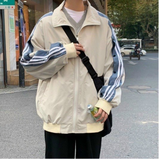 Áo khoác bóng chày form rộng vải dù cao cấp tay chạy 3 sọc phối nút