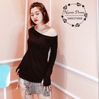 Áo lệch vai tay dài xỏ ngón