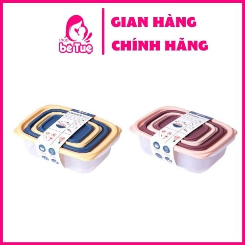 Set 4 Hộp Bảo Quản Thực Phẩm Hình Chữ Nhật, tròn Trong Suốt
