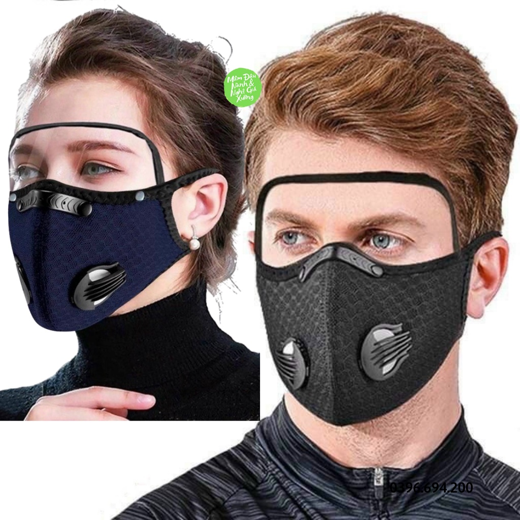 [Sales 70%] Khẩu trang vải kháng khuẩn có kính trong suốt chống giọt bắn, van thở lọc không khí