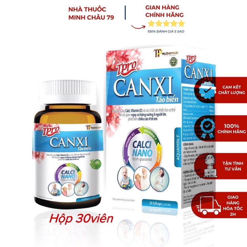 CANXI TẢO BIỂN Bổ sung canxi hữu cơ từ tảo biển và vitamin D3 Magie giảm loãng xương, tăng chiều cao LỌ 30 VIÊN