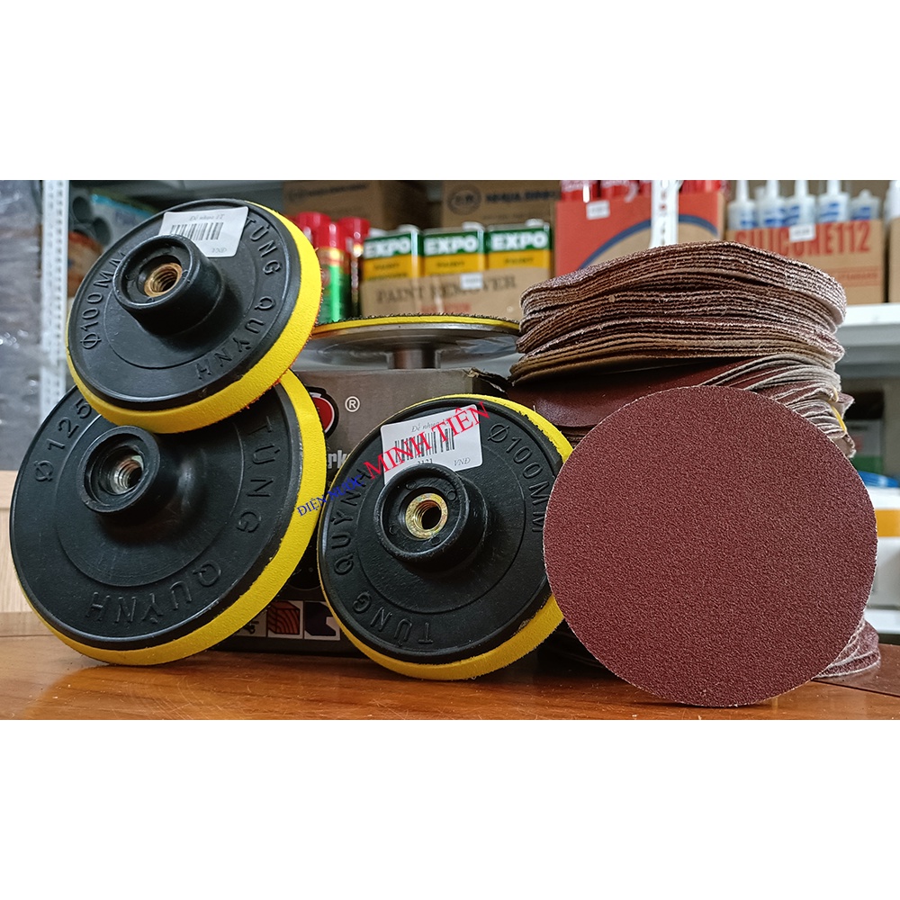 Đế nhựa xốp nhám dán 100mm, nhám dán đủ độ mịn dùng cho máy mài với kích thước 100mm, 120mm