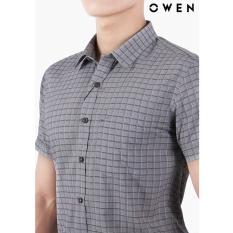 OWEN - Áo sơ mi ngắn tay Owen Regular fit chất sợi tre kẻ ca rô xám 22539 | BigBuy360 - bigbuy360.vn