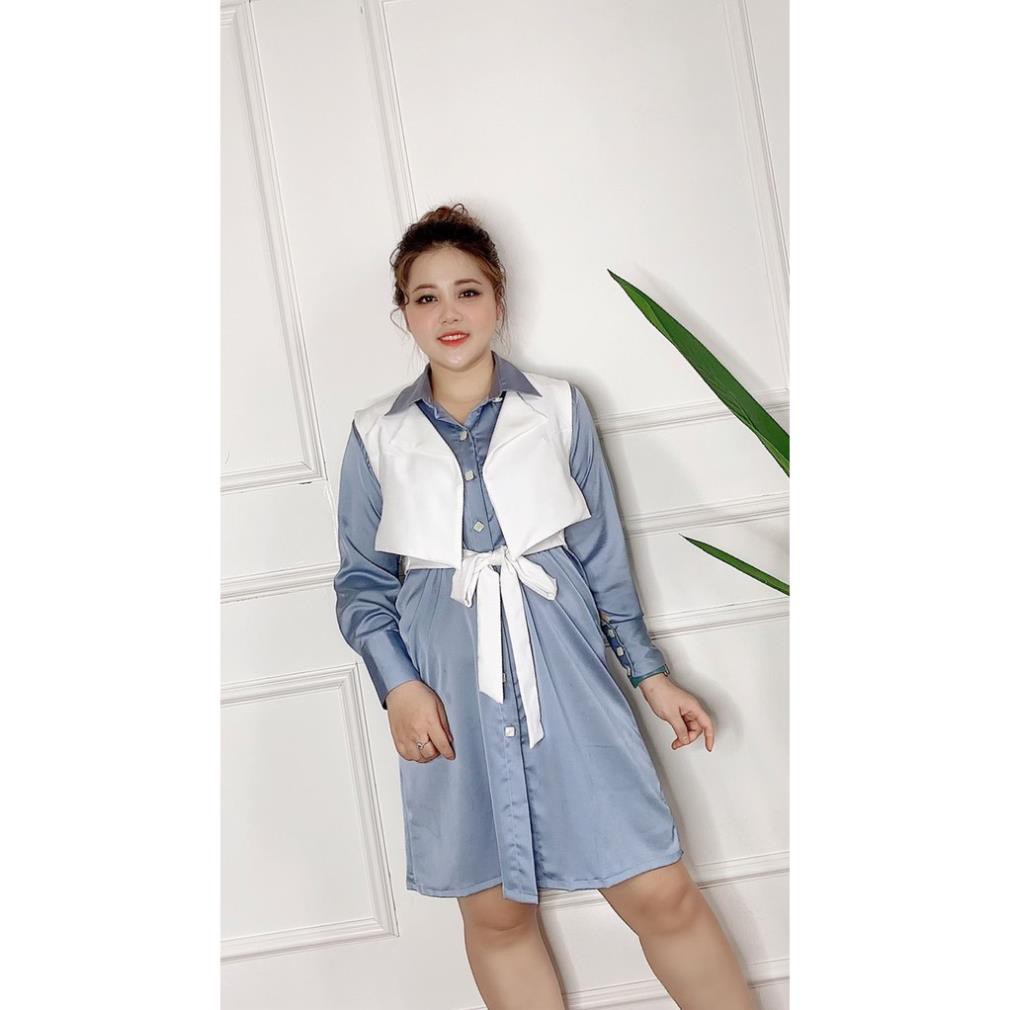 SET BIGSIZE ĐẦM SƠ MI TAY DÀI KÈM ÁO KHOÁC GHI-LÊ DÀNH CHO CÁC NÀNG MẬP SIZE 55-90KG