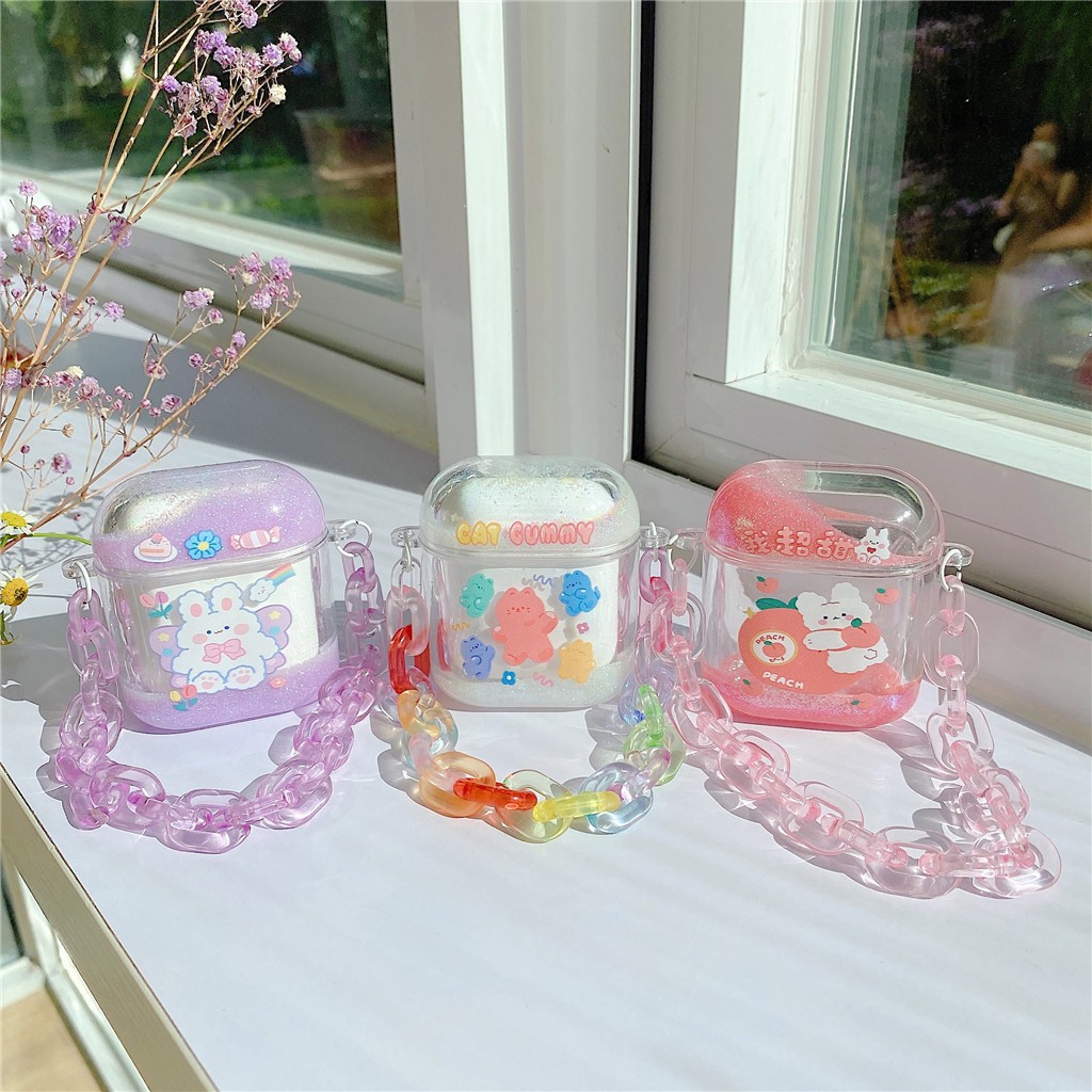 Vỏ bảo vệ hộp sạc trong suốt họa tiết chú thỏ/ bướm dễ thương thích hợp cho tai nghe AirPods Pro/ 1/ 2
