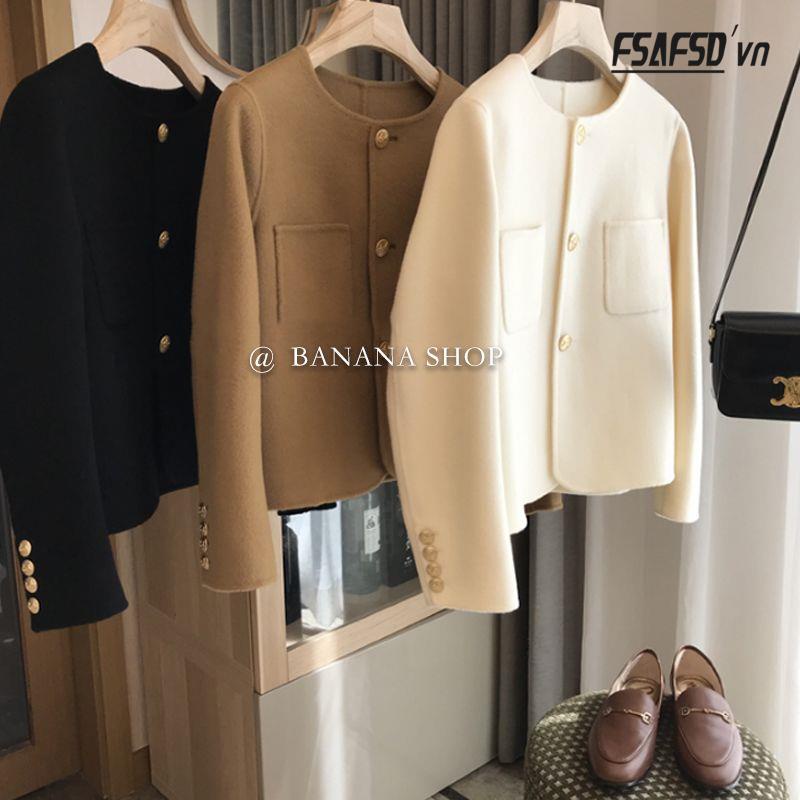 Áo Khoác Len Cổ Tròn Dáng Ngắn Thời Trang