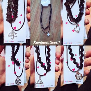 Sỉ 5vòng cổ chocker tattoo 2tầng mặt đá