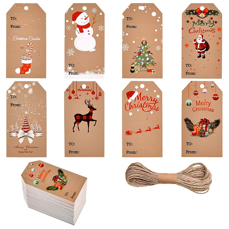 Set 100 thẻ giấy in chữ Merry Christmas dùng để trang trí quà giáng sinh