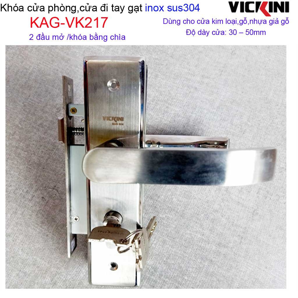 Khóa tay gạt Vickini, khóa tay gạt 2 đầu chìa, khóa cửa phòng tay gạt trọn bộ KAG-VK217