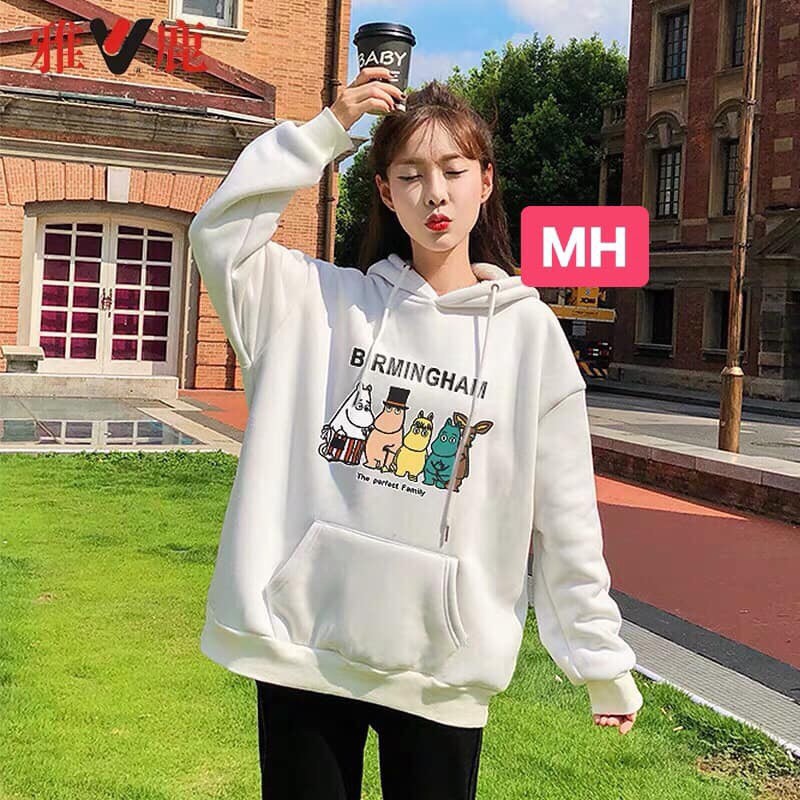 Áo Hoodie Hình 5 con vật Unisex( 4 màu vàng,trắng, be, hồng)