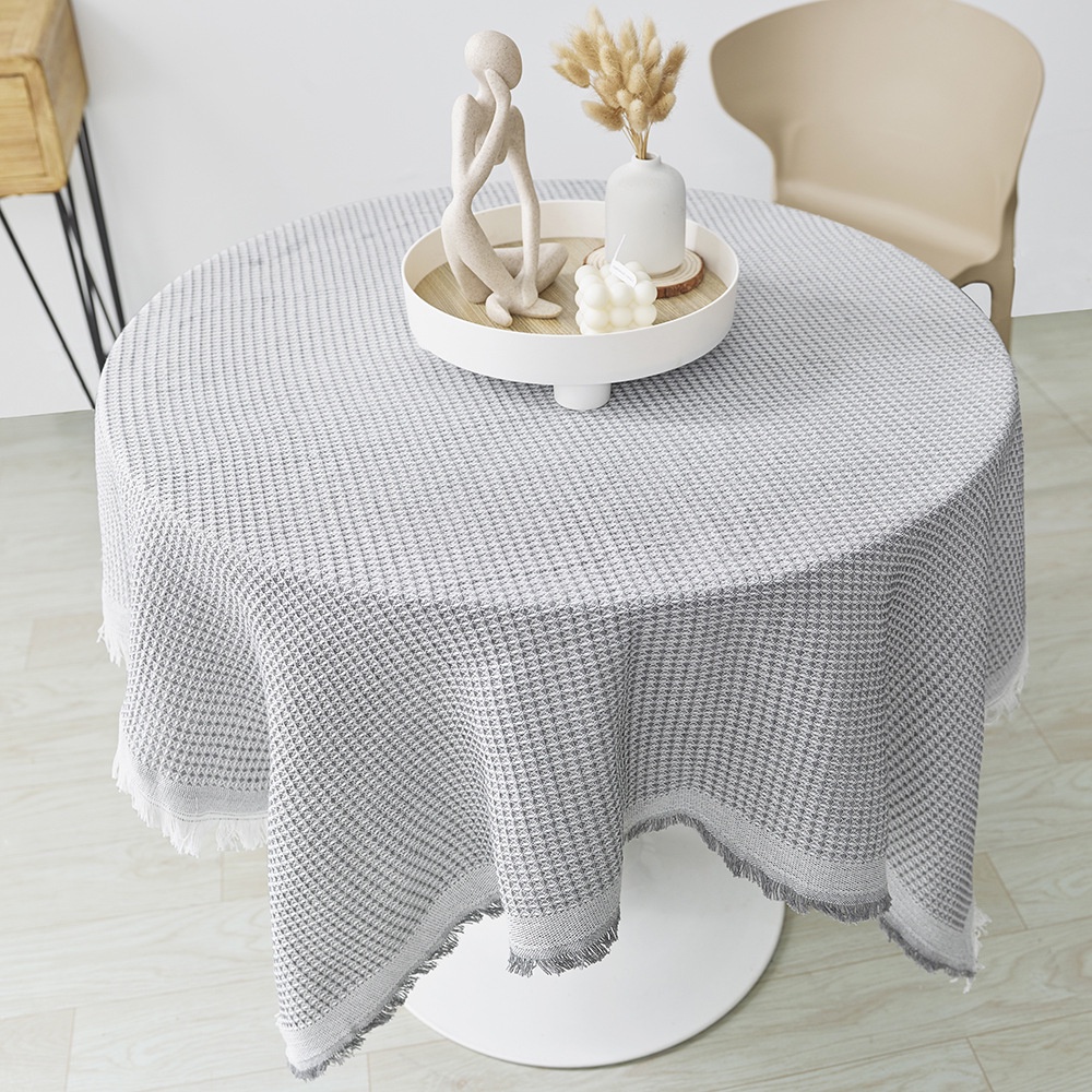 Khuyến Mãi 🔴 Khăn Trải Bàn Hình Tròn Chất Liệu Cotton Chống Bụi Phong Cách Pháp Khăn Waffle