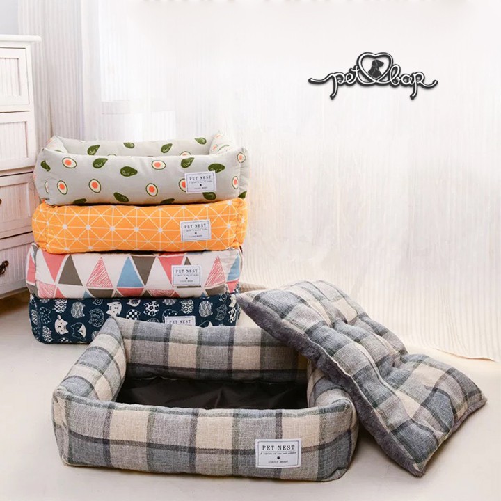 Đệm cho thú cưng lót nằm 4 mùa có thể tháo rời - Ổ cho chó mèo vải canvas nhiều màu sắc