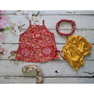 Bộ gấm hoa đỏ cho bé gái