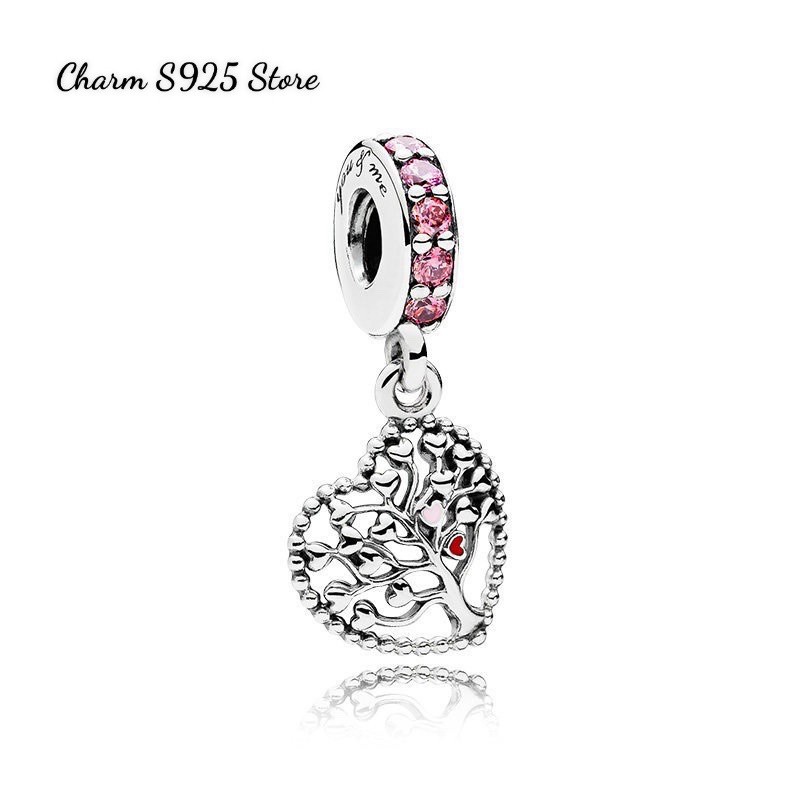 charm pan treo cây tim đính đá bạc s925 cao cấp