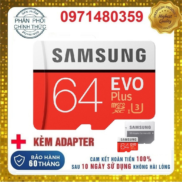 Thẻ nhớ Samsung 64GB - 32GB tốc độ cao up to 95MB/s (Đỏ) thẻ + Adapter | BigBuy360 - bigbuy360.vn