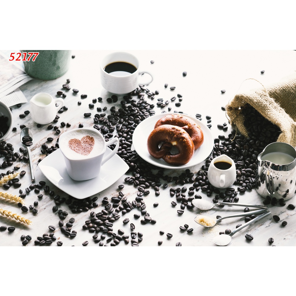 Tranh dán tường Quán Cafe, Trà Sữa, Trang Trí Cửa Hàng 3D khổ lớn