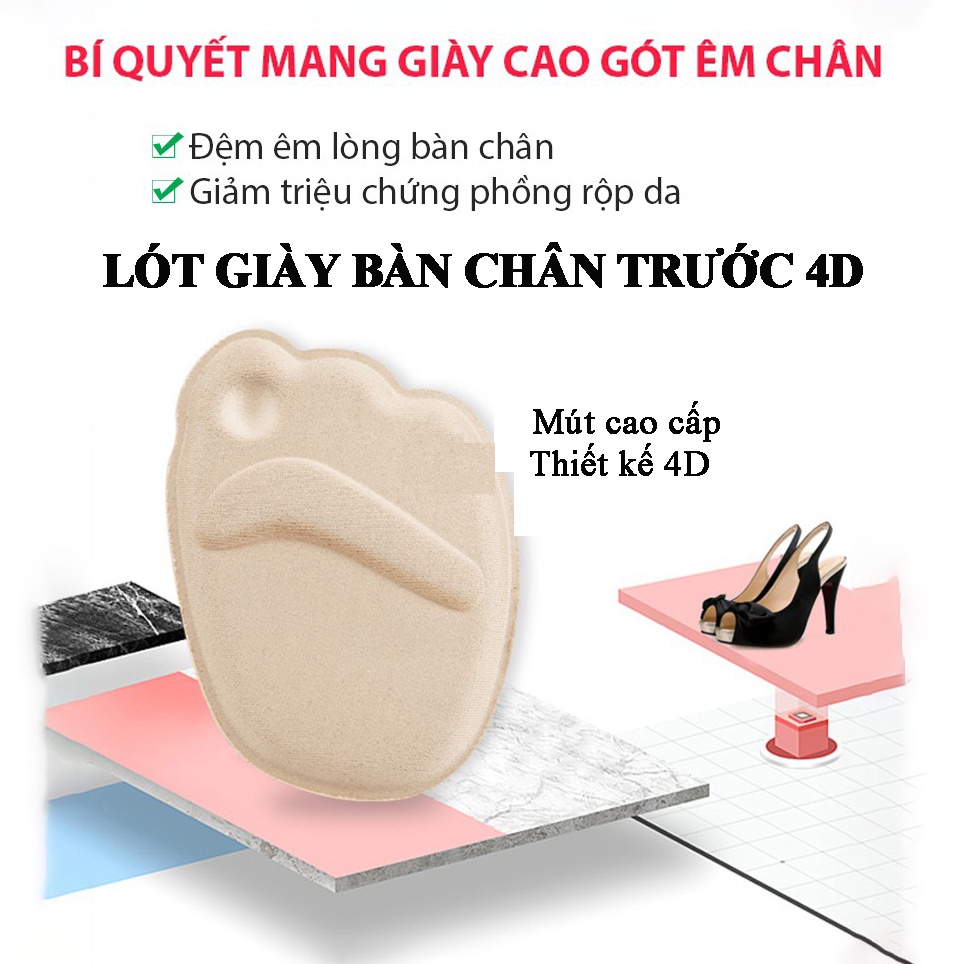 Miếng lót mũi giày 4D, gót giày cao gót nữ, chống rộng, thốn, đau chân, trầy chân, bảo vệ ngón chân gót sau (Bộ 2 miếng)