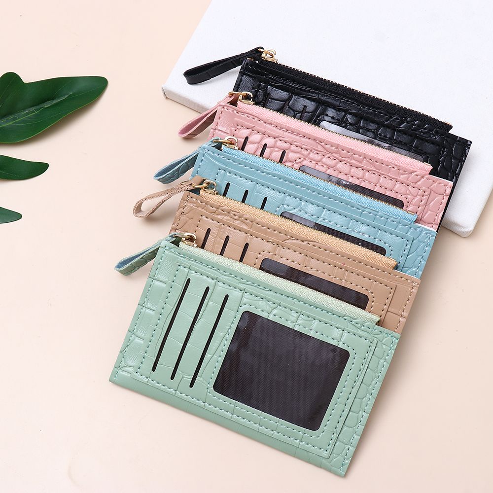 Ví da pu nhiều ngăn đựng thẻ và tiền xu có khóa kéo phong cách thời trang doanh nhân