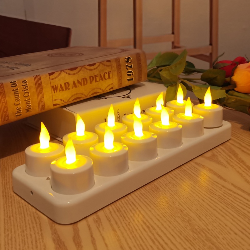 Nến sạc điện tealight bộ combo 12 cây chuyên dùng cho quán cafe, phòng trà