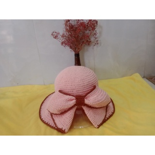 [Handmade] Nón len/sợi rộng vành nơ sau