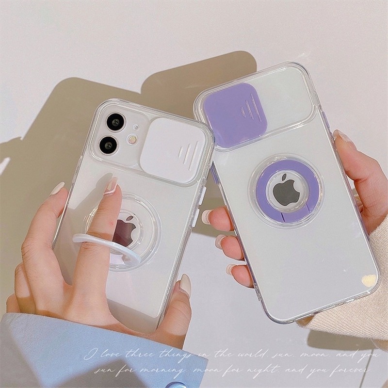 Ốp Lưng Casing Ring Holder Stand Ultra-thin Transparent Candy Colors Phone Cover For Samsung A52 A32 A12 A21s A71 A51 A70 A50 A50s A30s Case