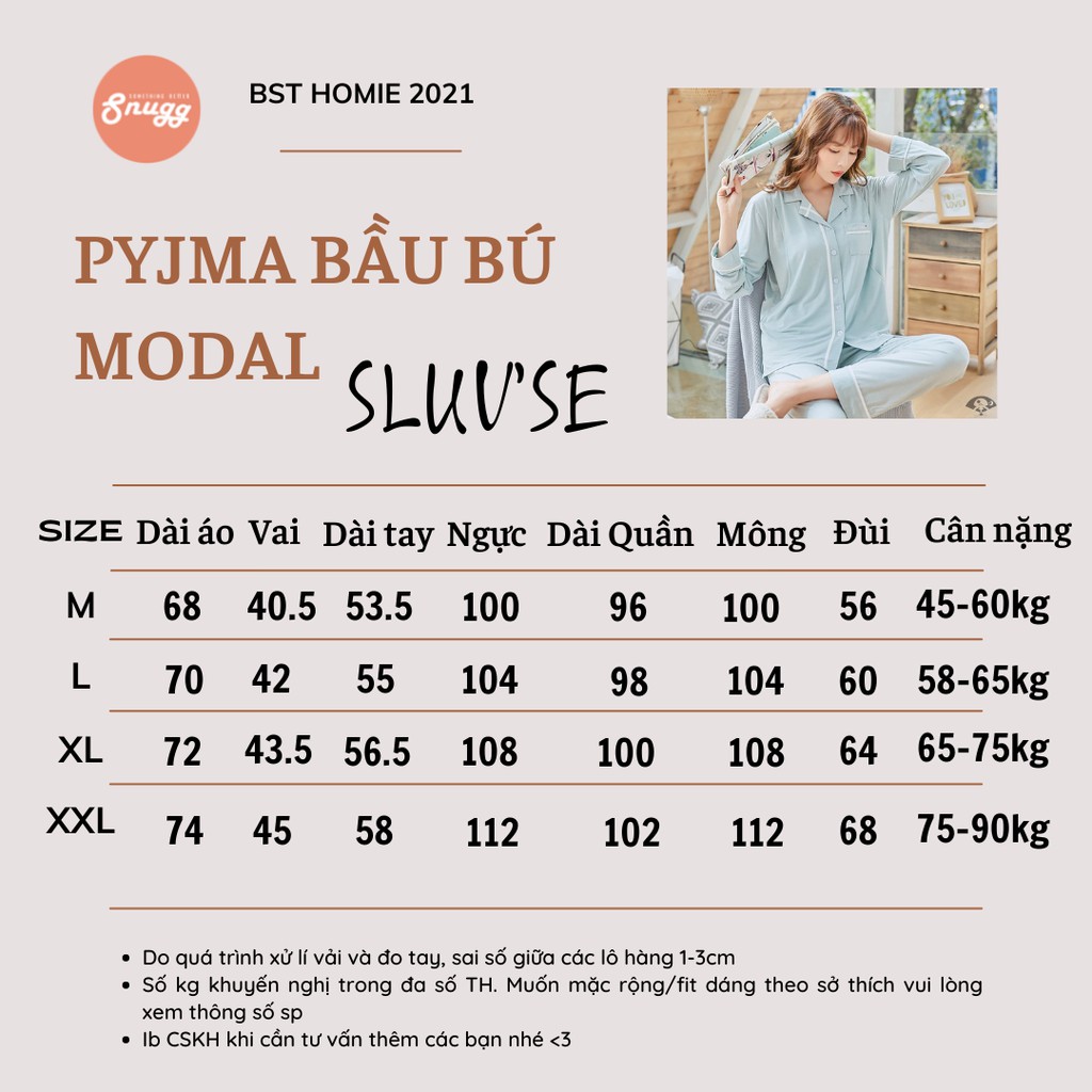 Bộ mặc nhà và sau sinh modal dáng Pyjamas xanh và hồng Sluvsea Snugg Bigsize 58-100kg SNU2073