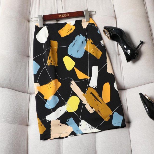 Chân Váy Chữ a Lưng Cao Xẻ Tà In Họa Tiết Màu Sắc Thời Trang Mùa Hè Xinh Xắn Cho Nữ