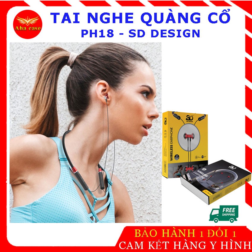 [FREESHIP] Tai nghe thể thao không dây SD PH 18 chính hãng, Tai nghe quàng cổ Bluetooth PIN TRÂU 15 giờ