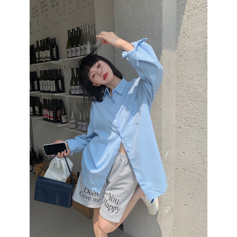 Áo Sơ Mi Tay Dài Dáng Rộng Màu Sắc Đơn Giản 7 Màu Lựa Chọn Thời Trang Cho Nữ