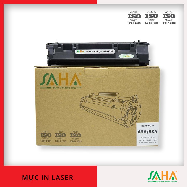 Mực in SAHA_49A_53A (Có CHIP)- Máy in HP Laser 1160, 1320 / P2014, P2015 - Canon LBP 3300 (CRG-308), 3310,3370 (CRG315)