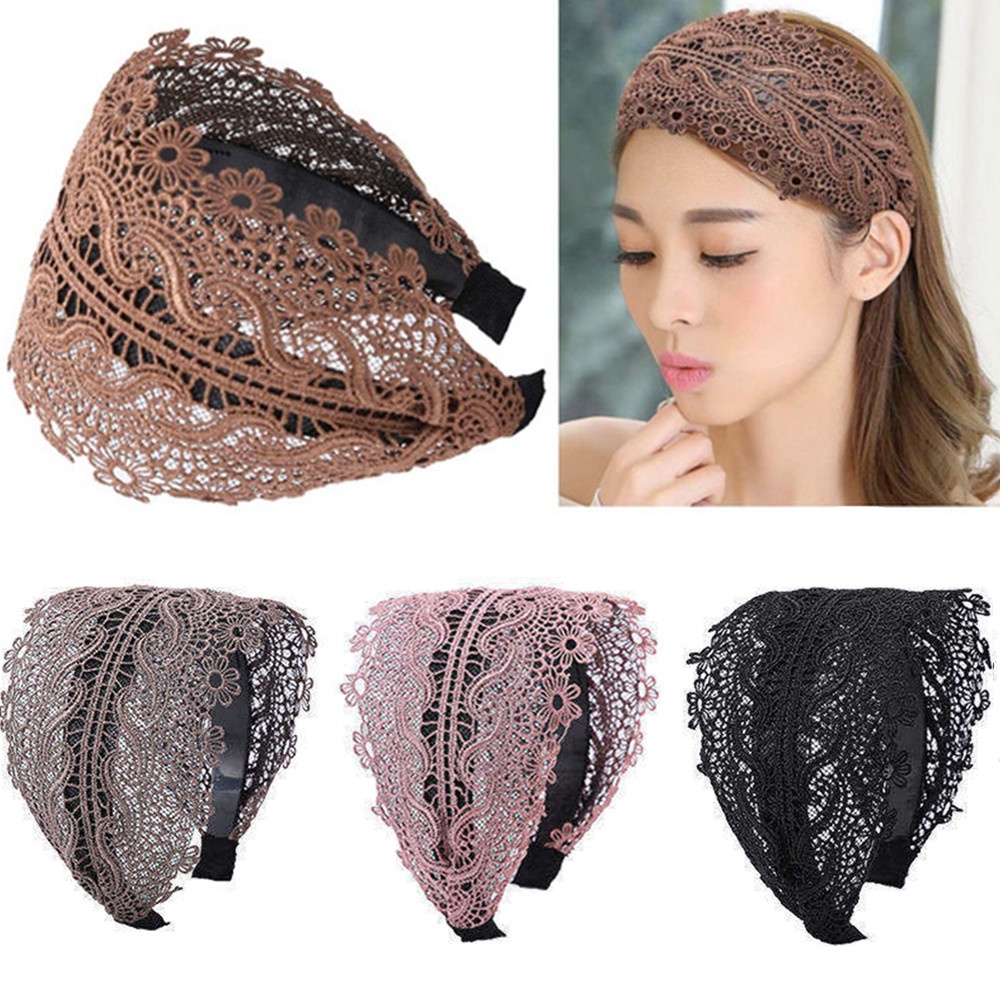 Băng Đô Ren Co Giãn Màu Trơn Xinh Xắn Cho Nữ