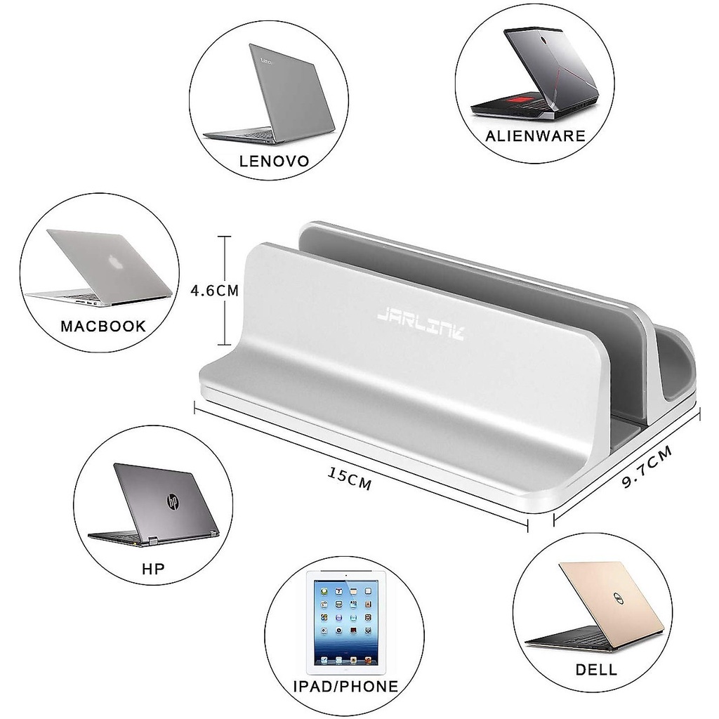 Giá Đỡ Kiêm Đế Kẹp Nhôm Dựng Đứng Một Khe Có Gờ VINETTEAM A1 Cho Laptop Điều Chỉnh Độ Rộng -4234